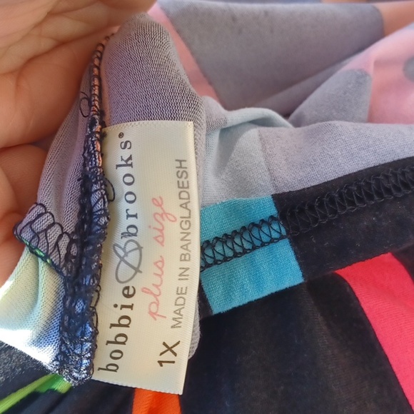 Bobbie Brooks Neon Color Striped Hoodie Dress Sz 1x, stretchy, 22" PTP, 45" Long - Picture 6 of 7